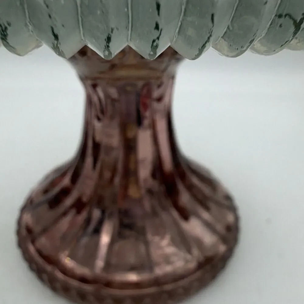 Clear & Pink Glass Pedestal Cake Stand w/ Round Dome Lid Cloche 2pc